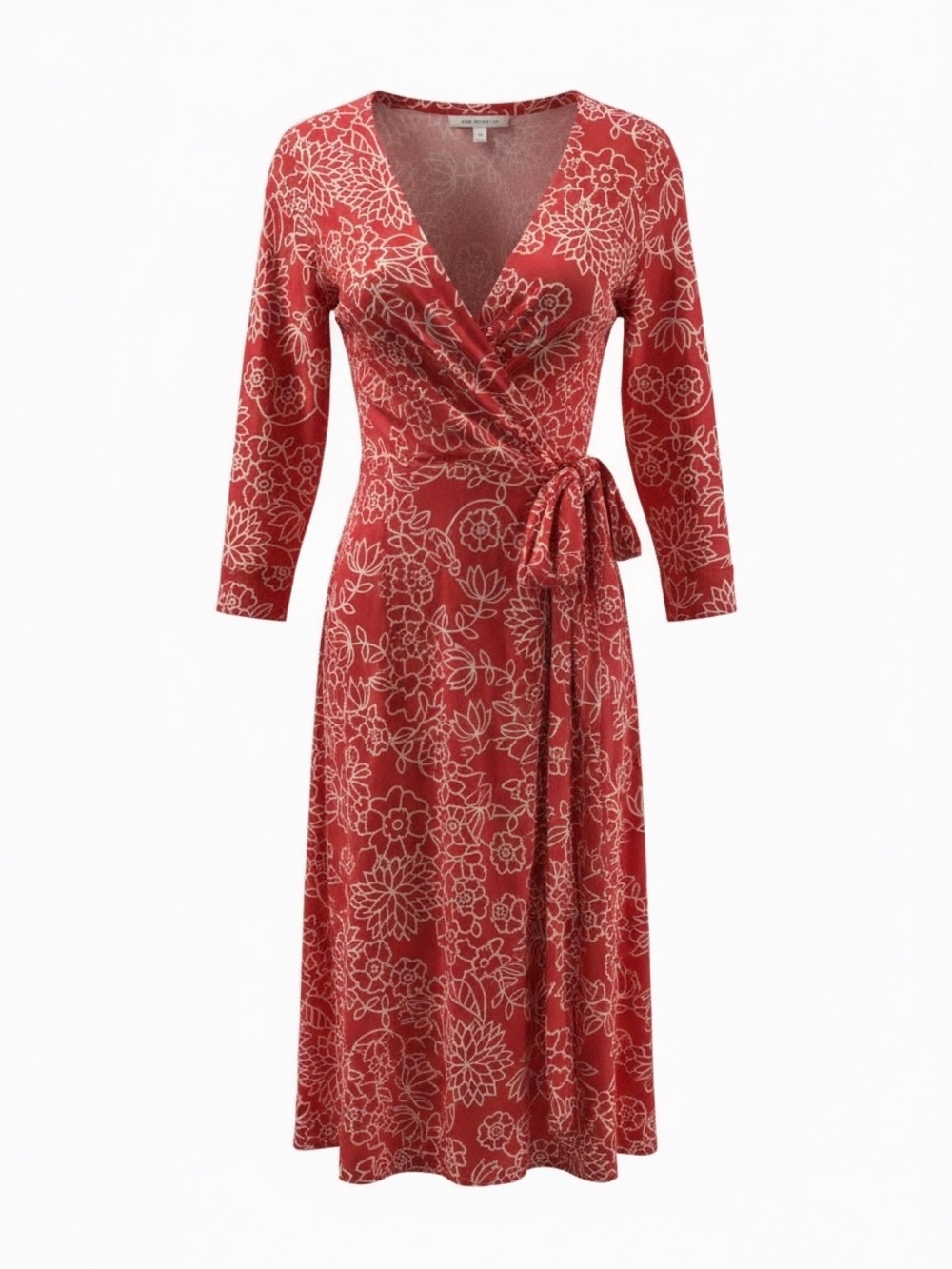 Red Floral Wrap Dress with Tie Waist